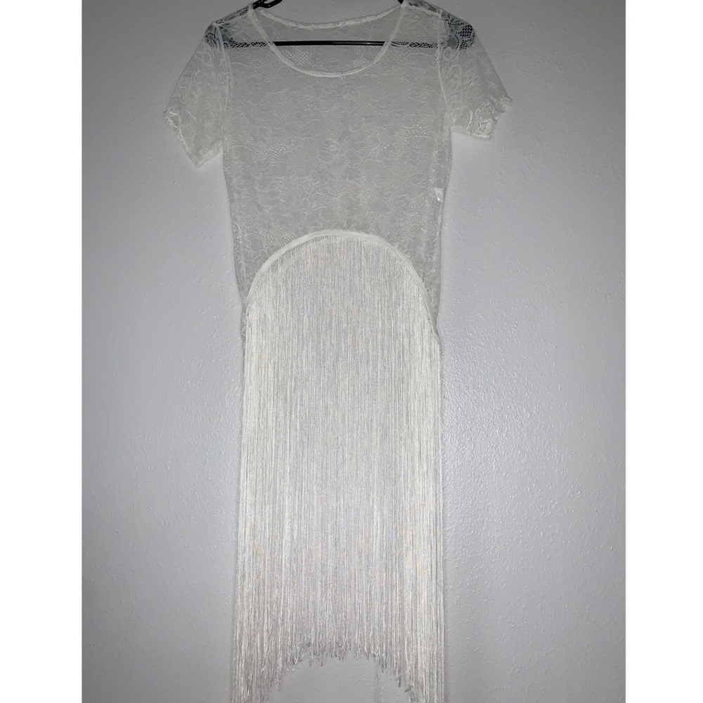Embroidered beach cover up top with fringe